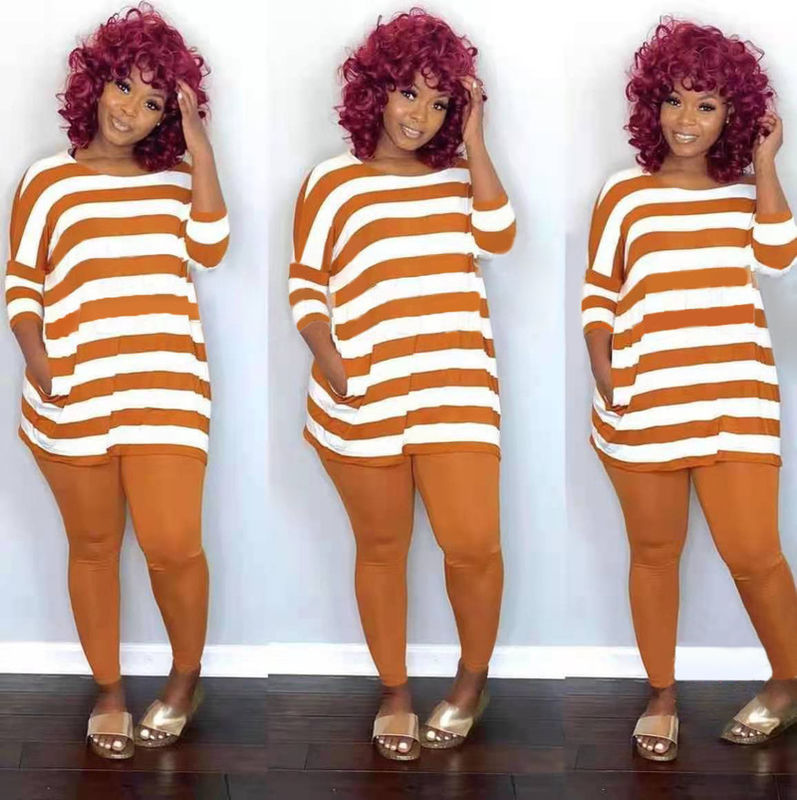 2021 Anti-UV Casual 2 Stück Set Streifen Freizeit Off Shoulder Set Top And Pants Set Lauf Outfits Joggen