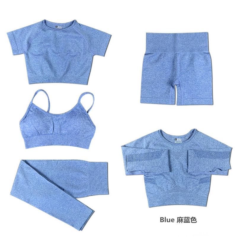 2021 Antibakterielle Yoga-Kleidung 5 Stück Set Lauf Jogger Top und Hosen BH Gaiters Frauen Sportbekleidung Fitnesskleidung Casual