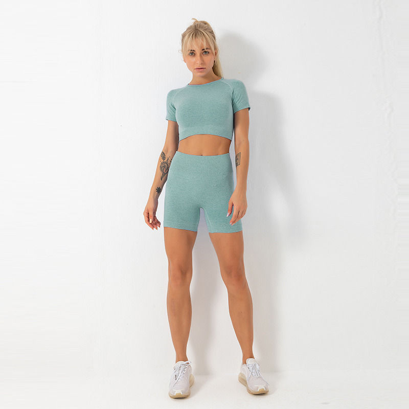 2021 Antibakterielle Casual Outfits 2 Stück Jogger Tops Sportbekleidung Set Und Shorts Yoga Tragen Frauen Kurzärme