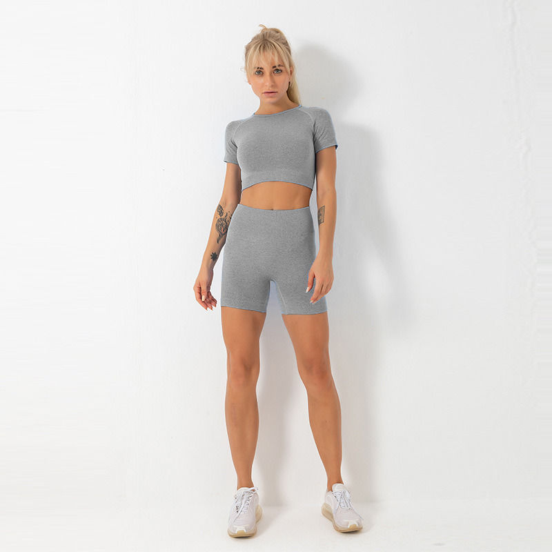 2021 Antibakterielle Casual Outfits 2 Stück Jogger Tops Sportbekleidung Set Und Shorts Yoga Tragen Frauen Kurzärme
