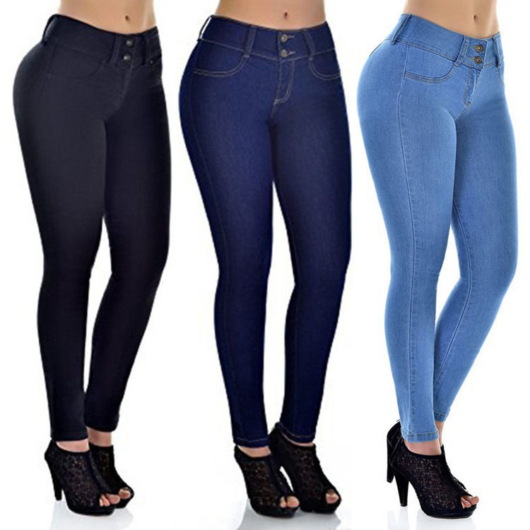 Farbverblendung Nachweis Gute Qualität Hohe Taille Stretching Jeans Solid Frau Skinny Bleistift Jeans