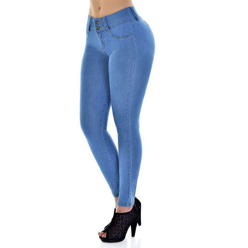 Farbverblendung Nachweis Gute Qualität Hohe Taille Stretching Jeans Solid Frau Skinny Bleistift Jeans