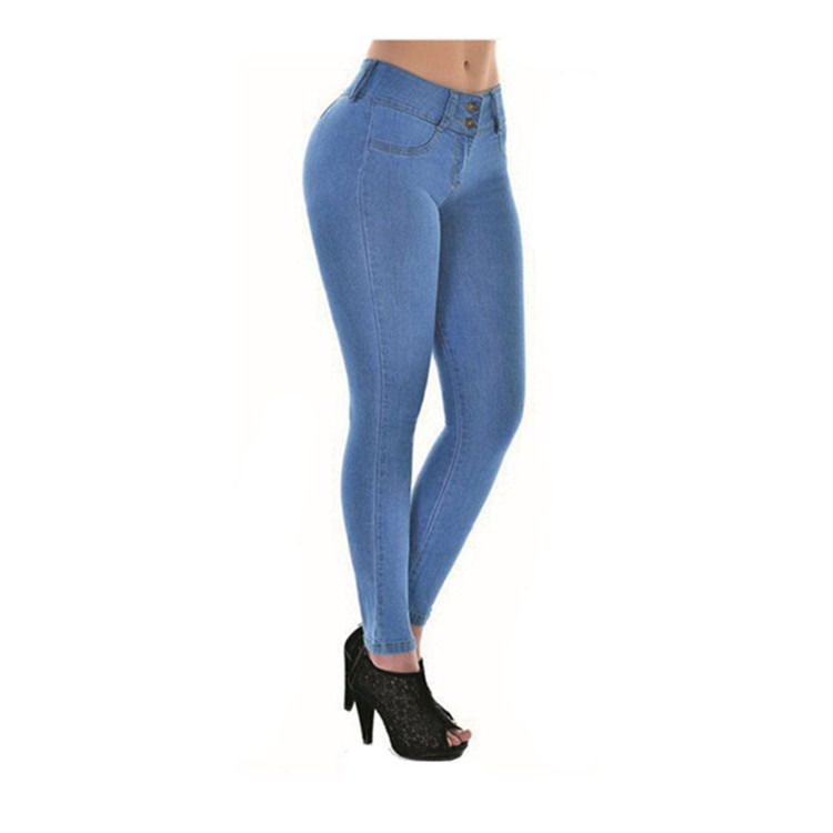 Farbverblendung Nachweis Gute Qualität Hohe Taille Stretching Jeans Solid Frau Skinny Bleistift Jeans