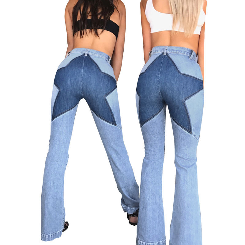 Farbverblendung Nachweis gute Qualität Patchwork Hip-Star Jeans Nähen Strecken ausgebreitete Hosen Frauen Jeans lang