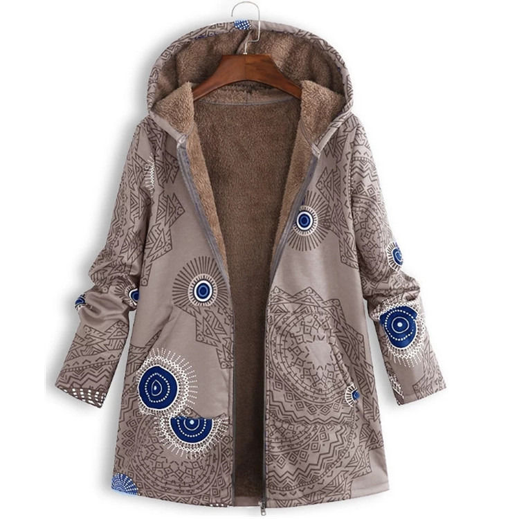 Werksgroßhandel wasserdichte Frauen Wintermantel gedruckte Tasche Hoodie Jacke Frauen Altersklasse Mode Fleece