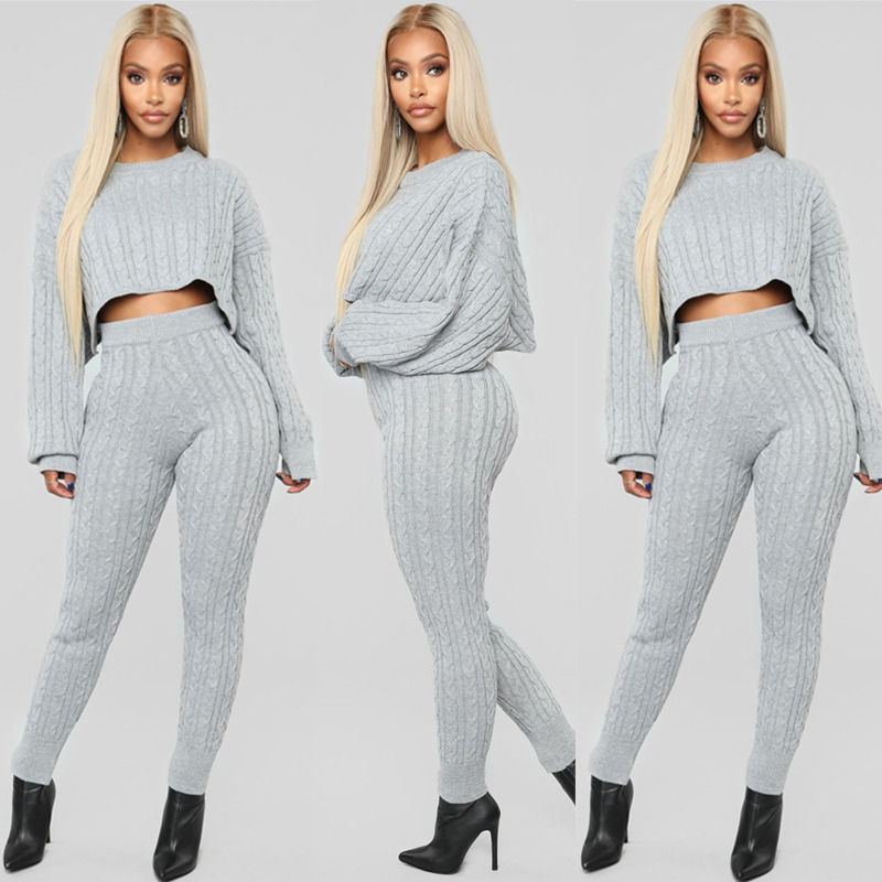 2020 Winter zwei Stück Anti-Schrumpfung Kleidung Satz massivem Pullover Top und Hose Set warmer Pullover