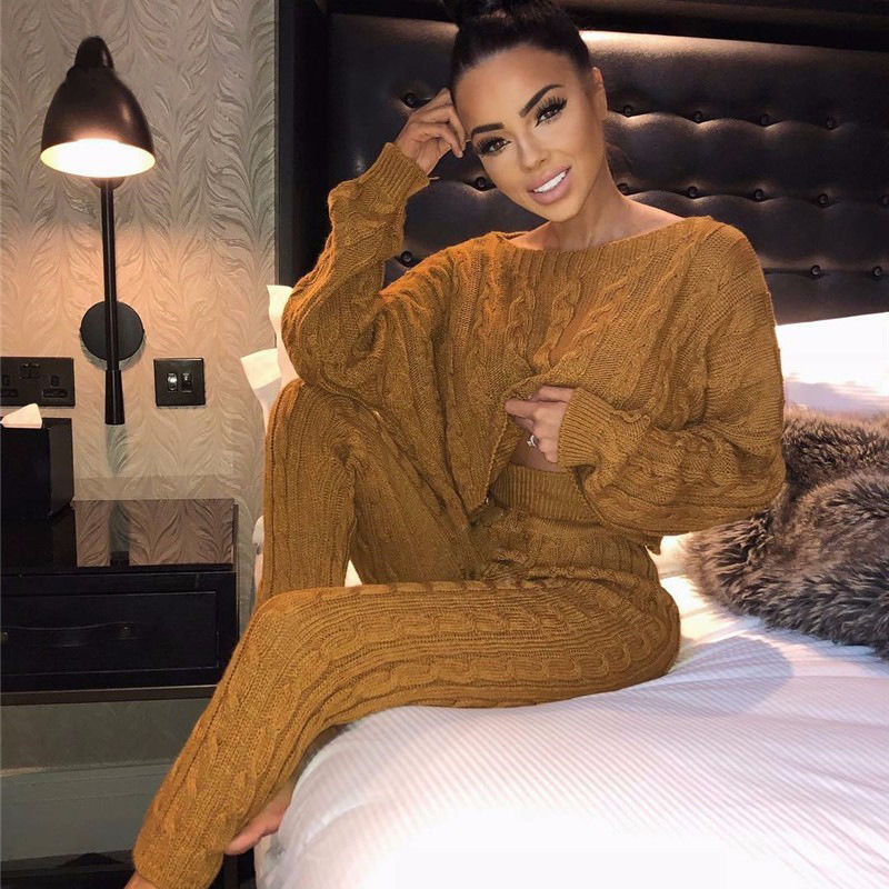 2020 Winter zwei Stück Anti-Schrumpfung Kleidung Satz massivem Pullover Top und Hose Set warmer Pullover
