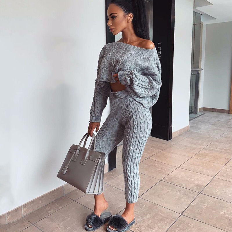 2020 Winter zwei Stück Anti-Schrumpfung Kleidung Satz massivem Pullover Top und Hose Set warmer Pullover