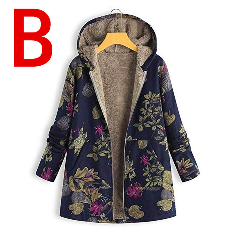 Floral Print Wasserdicht Leinwand Neues Hoodie Fleece Warmer Frauenmantel Winterjacke Dünne Jacke