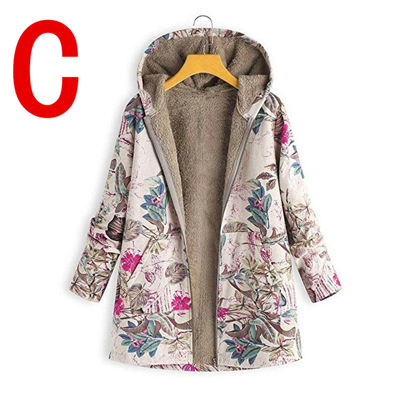 Floral Print Wasserdicht Leinwand Neues Hoodie Fleece Warmer Frauenmantel Winterjacke Dünne Jacke