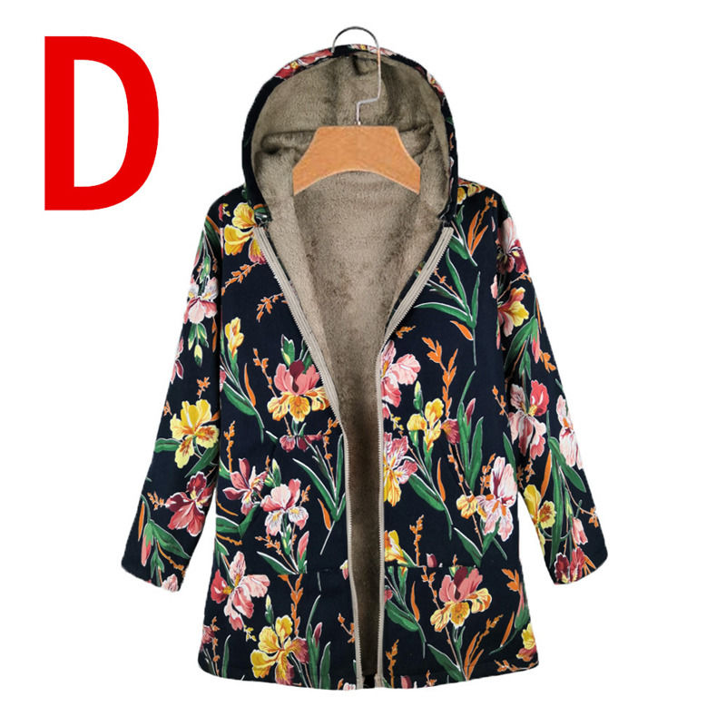 Floral Print Wasserdicht Leinwand Neues Hoodie Fleece Warmer Frauenmantel Winterjacke Dünne Jacke