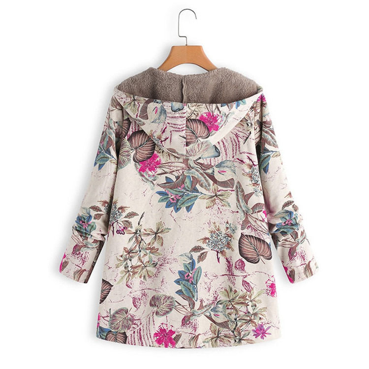 Floral Print Wasserdicht Leinwand Neues Hoodie Fleece Warmer Frauenmantel Winterjacke Dünne Jacke