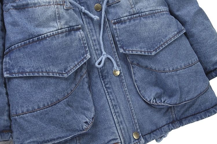 Mode dickem Baumwollpolsterten Pelzkragen Jeans Jacke Winter Kapuze Jeans wasserdichtem Mantel Frauen