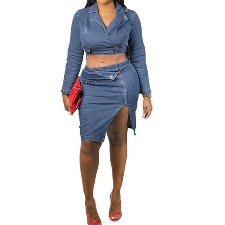Mode-Stil plus size sexy Jeans Gitterrock mit Ober-Set zwei Stück Set Gitter Casual-Rock